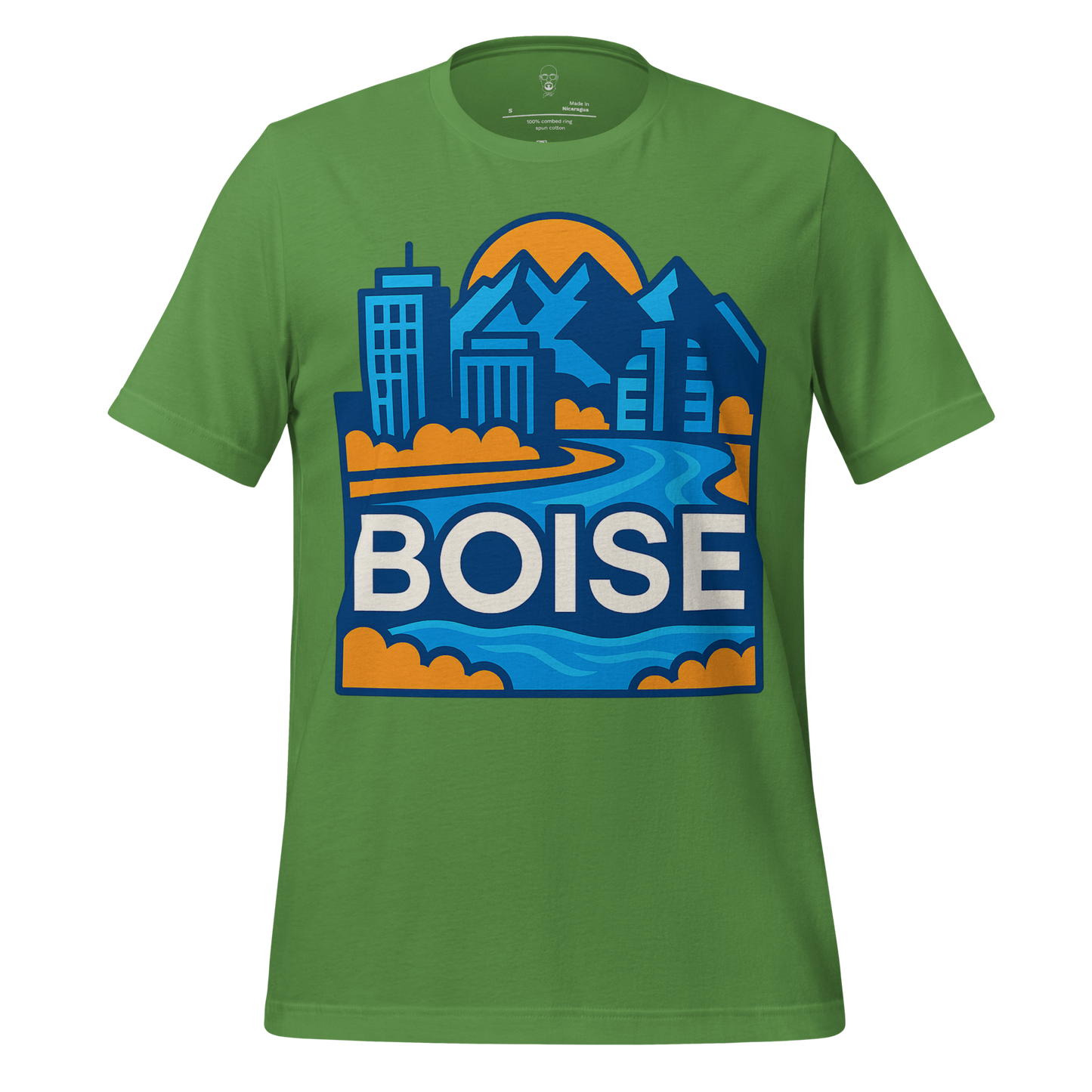Green Boise Graphic T-Shirt by JMK Drip featuring city skyline and mountain design