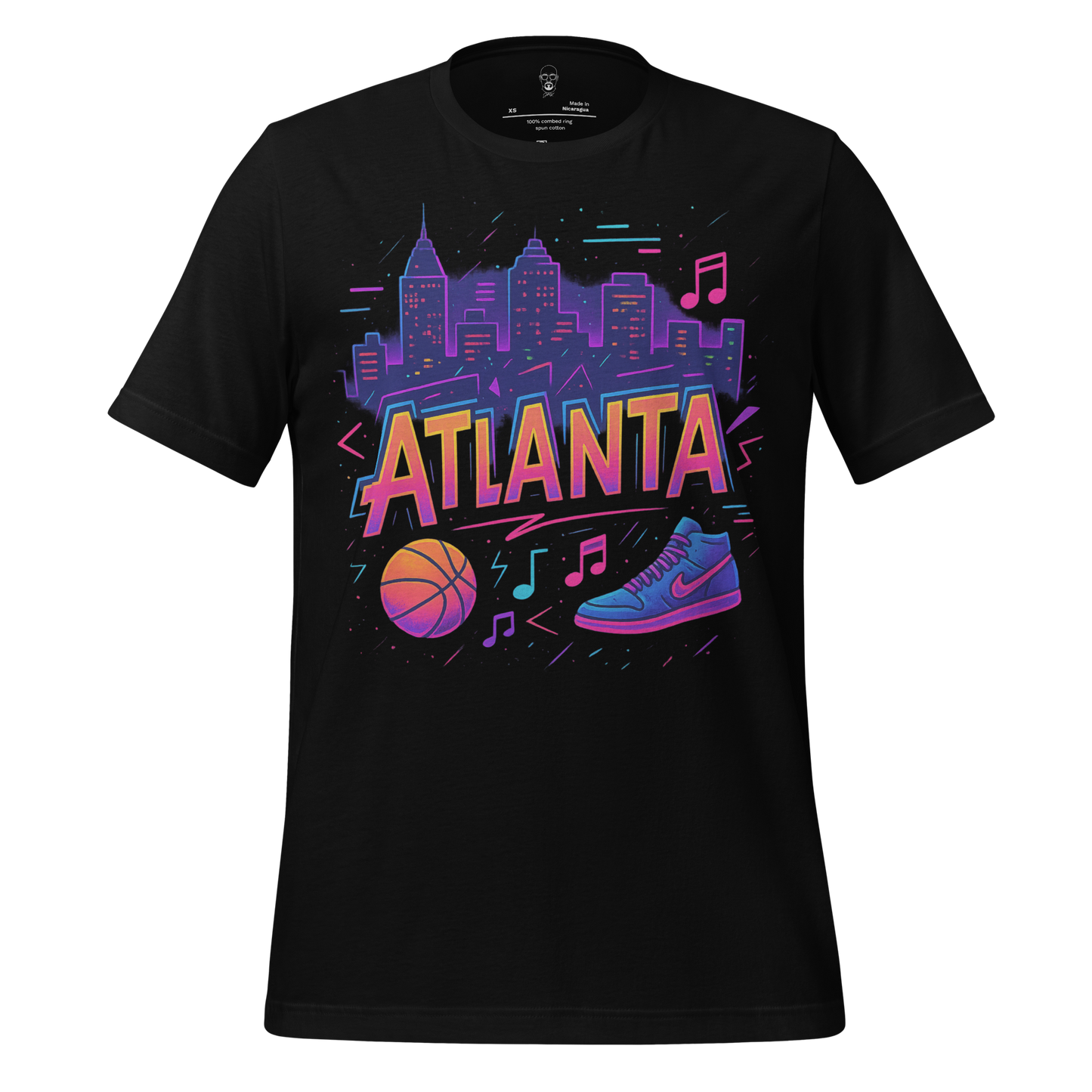 JMK Drip black Atlanta Graphic T-Shirt with colorful city skyline basketball and sneaker design