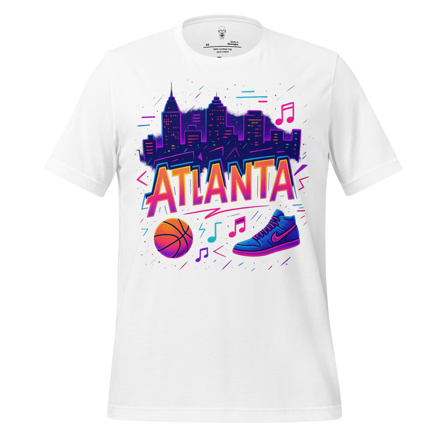 JMK Drip Atlanta Graphic T-Shirt with colorful city skyline basketball and sneaker design