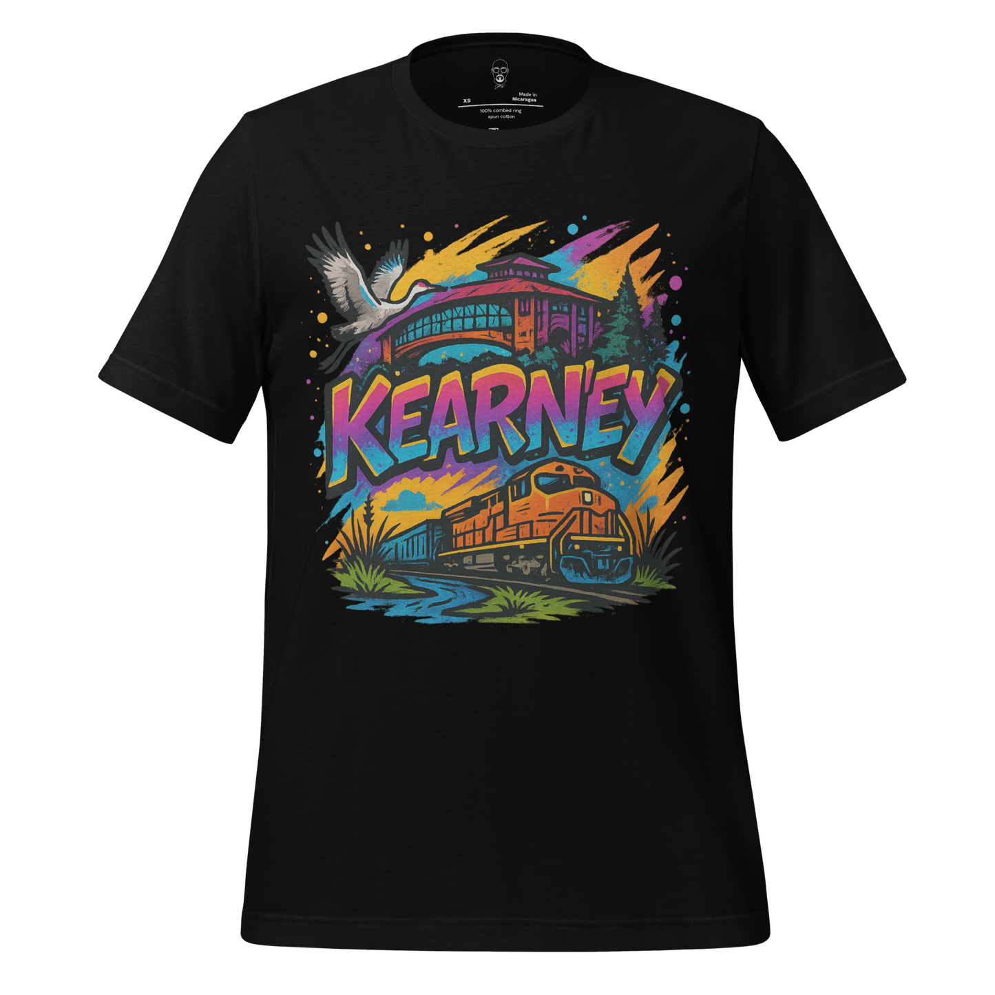 JMK Drip black Kearney Graphic T-Shirt with colorful train and nature design