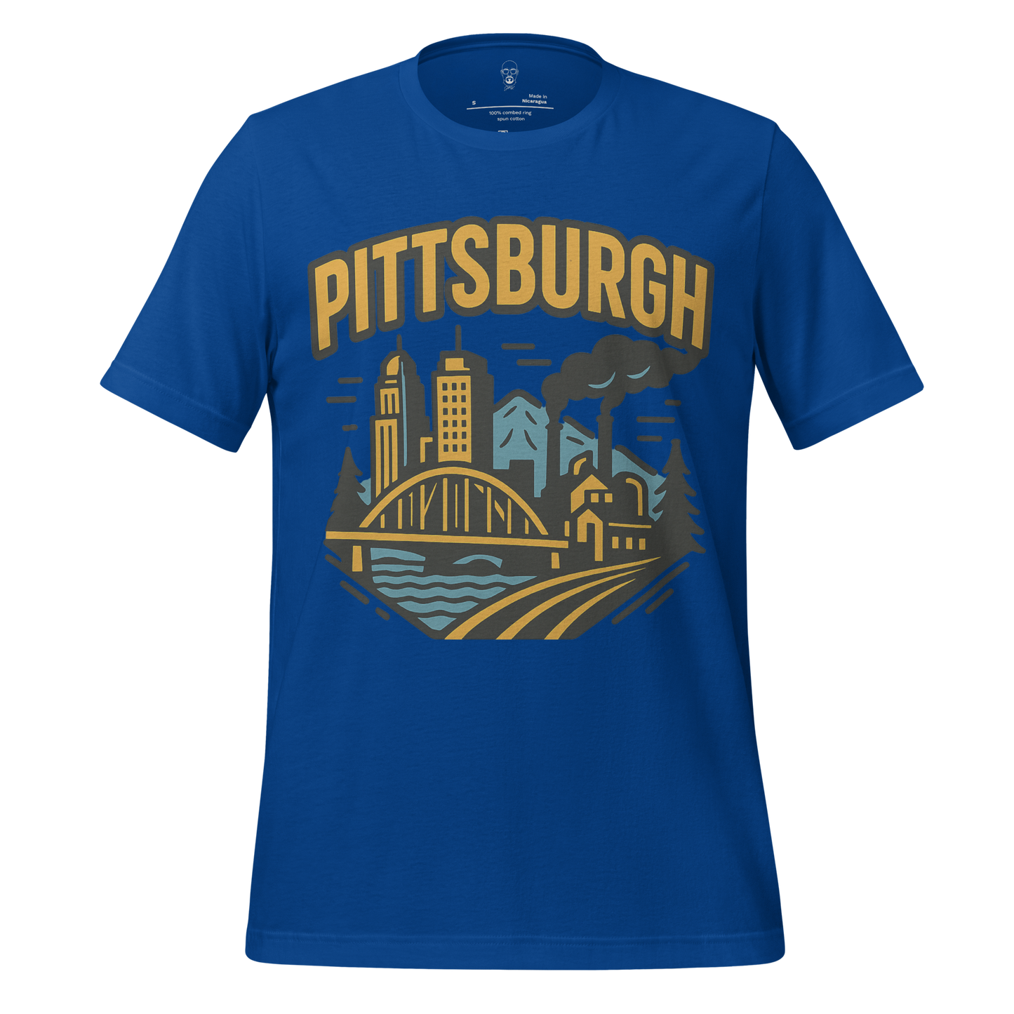 JMK Drip blue Pittsburgh Graphic T-Shirt with city skyline and bridge illustration