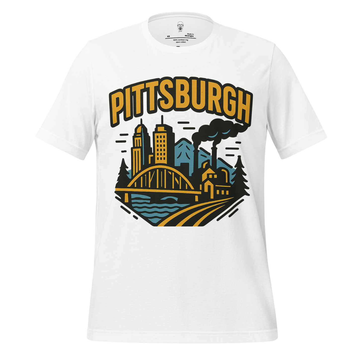 JMK Drip white Pittsburgh Graphic T-Shirt featuring cityscape and bridge illustration