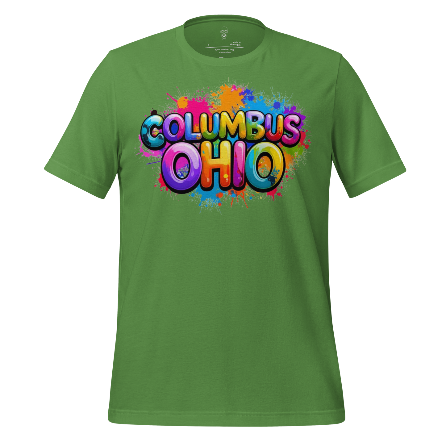 Green JMK Drip Columbus Ohio t-shirt with colorful graffiti style text design