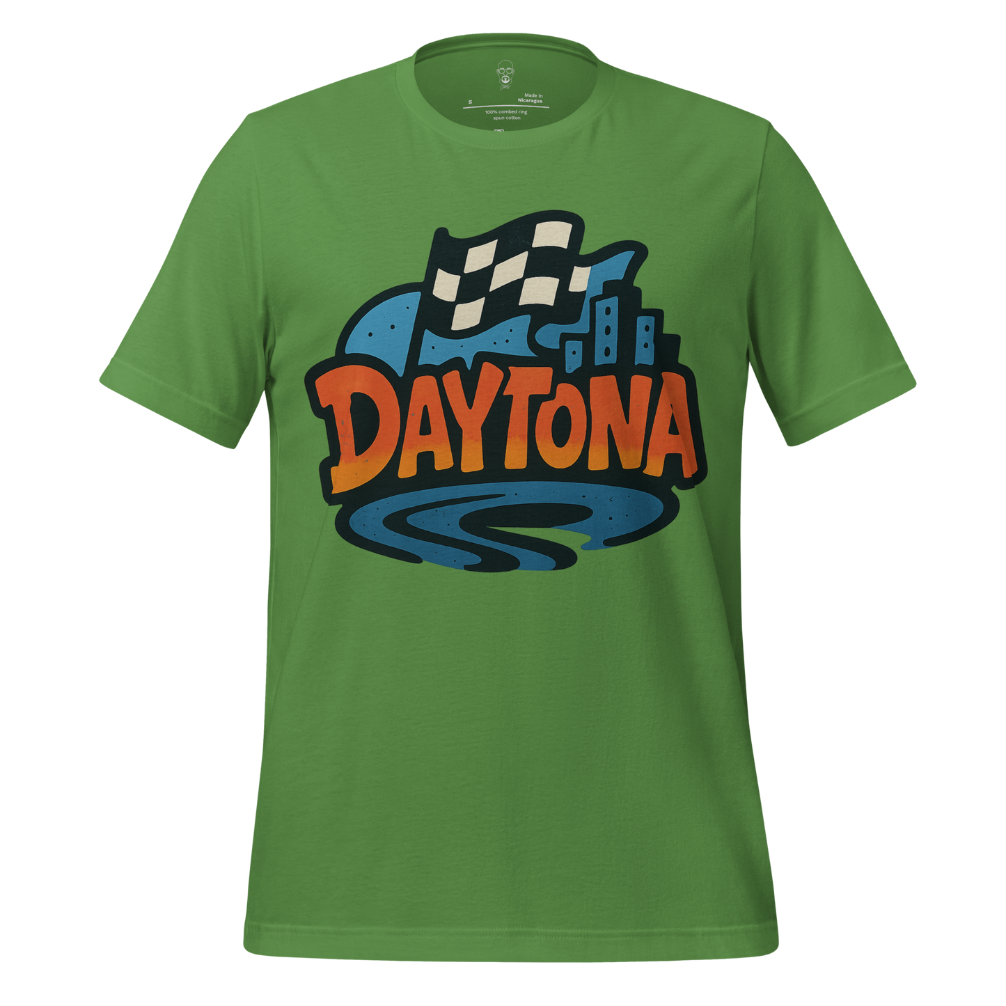 Green Daytona Graphic T-Shirt with racing flag and city design on front