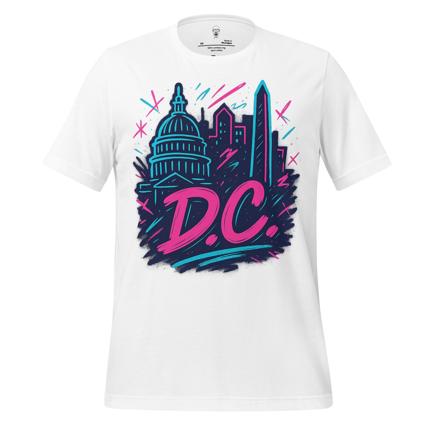 JMK Drip white DC Graphic T-Shirt featuring colorful Washington DC skyline and Capitol design