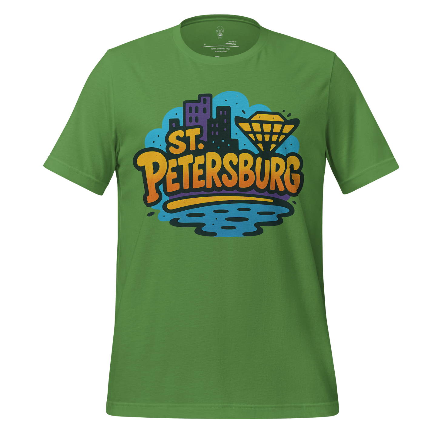 Green St. Petersburg Graphic T-Shirt featuring city skyline and diamond design