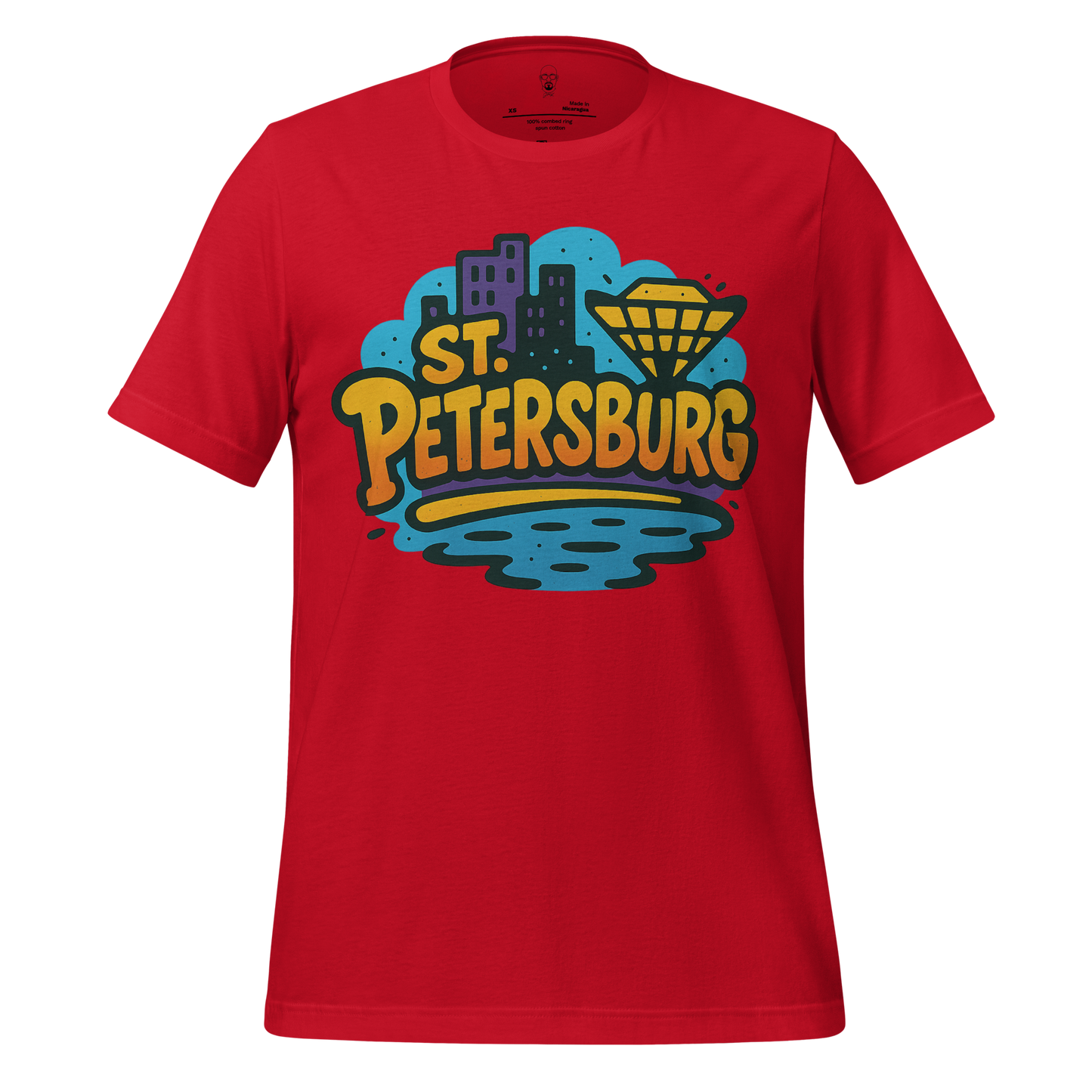 Red St. Petersburg Graphic T-Shirt with cityscape and water design front print