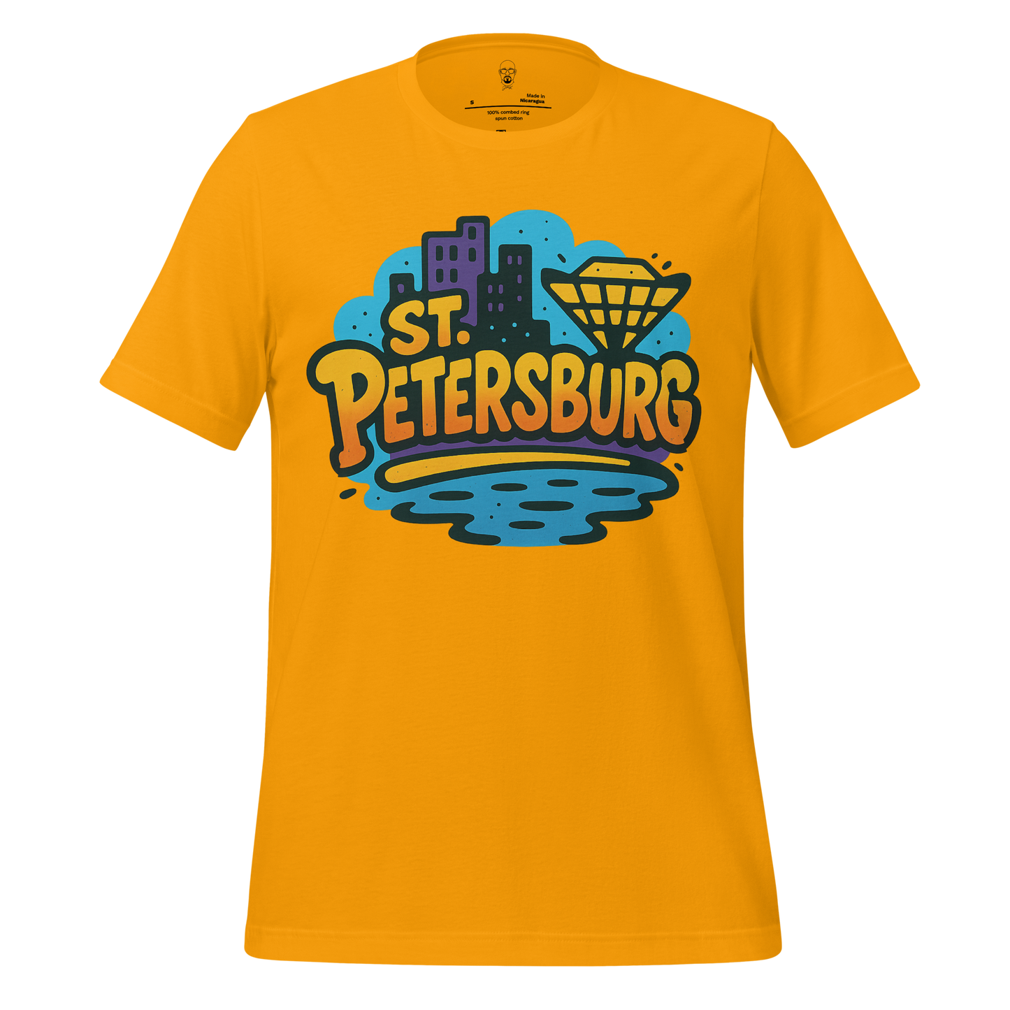 Yellow St Petersburg Graphic T Shirt with city skyline and water design