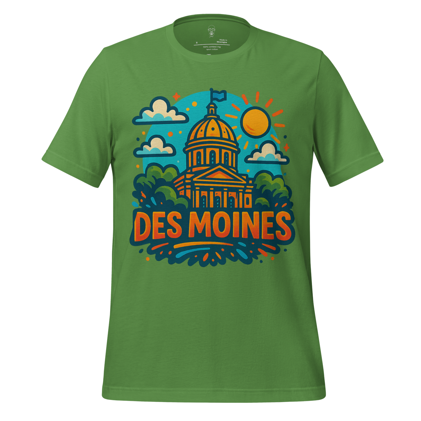 JMK Drip green Des Moines Graphic T-Shirt featuring colorful state capitol building design