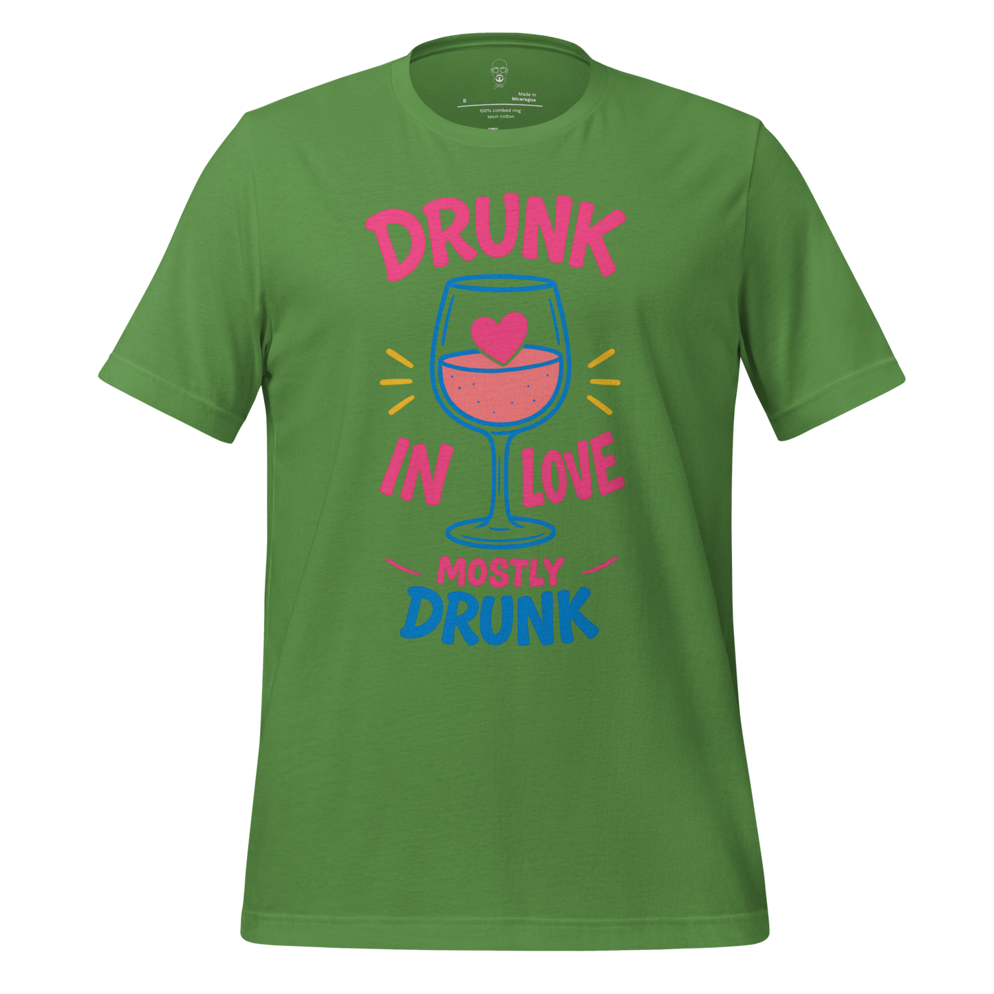 Green Drunk in Love t-shirt by JMK Drip with colorful wine glass and heart graphic design