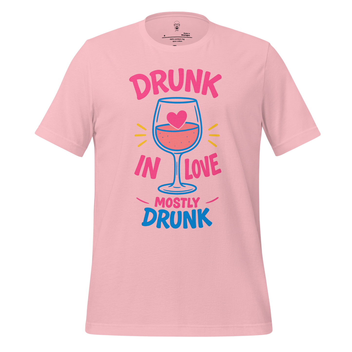 JMK Drip pink Drunk in Love t-shirt with wine glass and heart graphic design