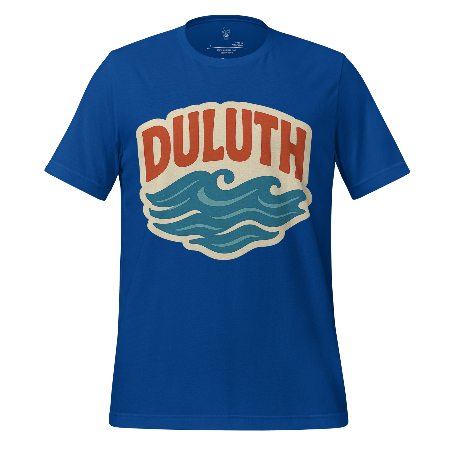 JMK Drip blue Duluth Graphic T-Shirt featuring vintage wave design and bold Duluth text