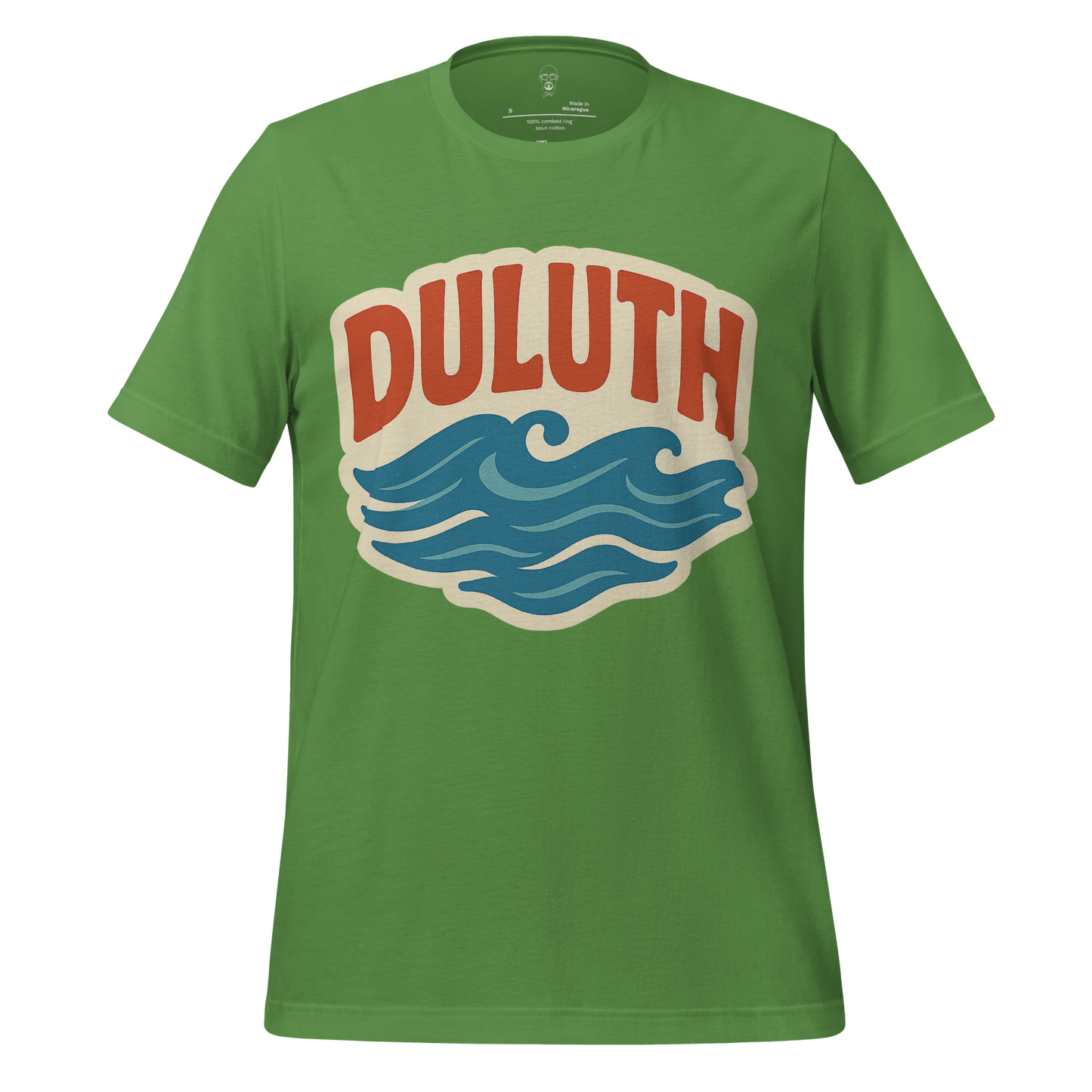 Green Duluth Graphic T-Shirt by JMK Drip with vintage style wave design and bold lettering