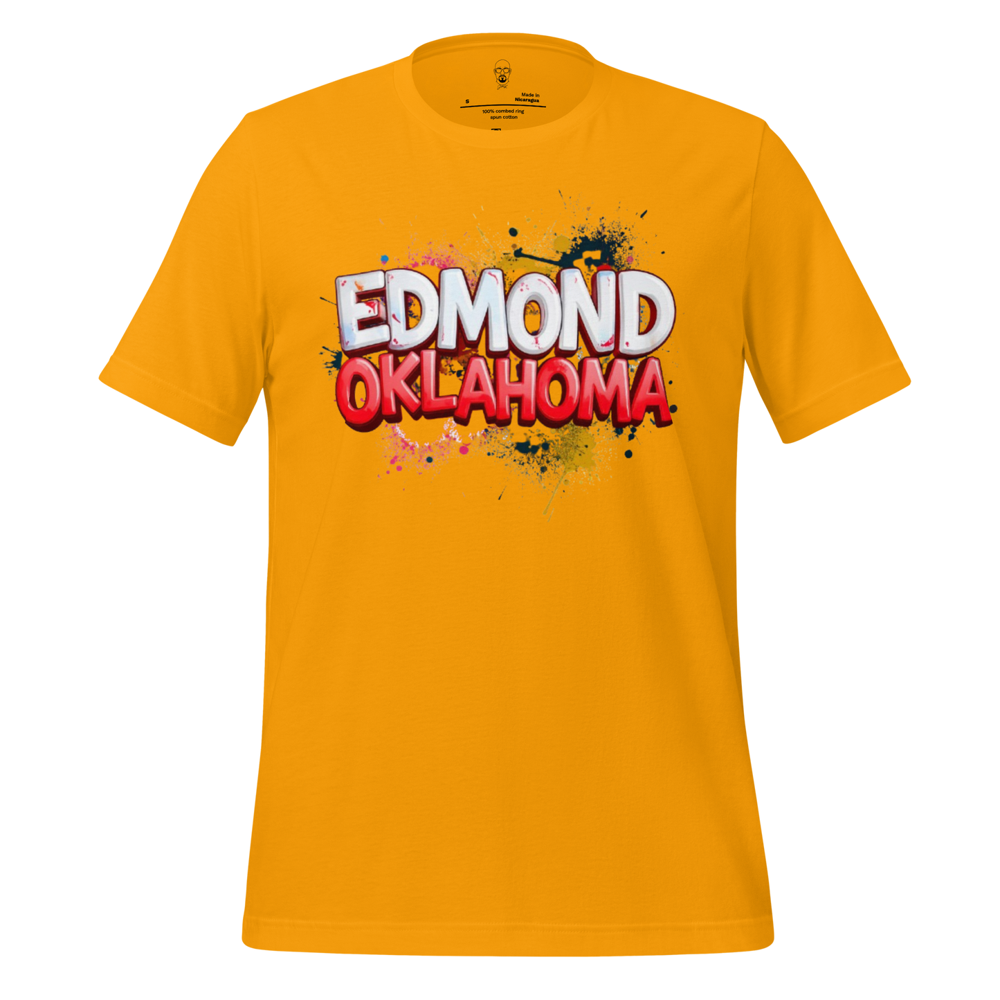 JMK Drip yellow Edmond Oklahoma graphic tee with colorful paint splash design