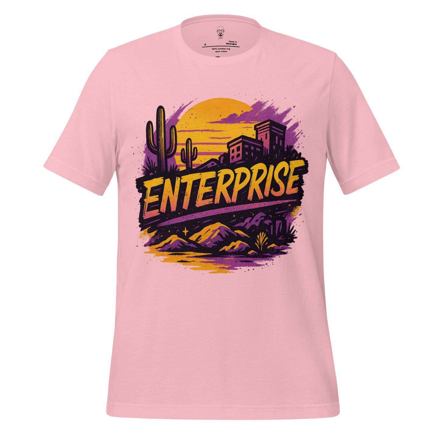 JMK Drip pink Enterprise Graphic T-Shirt with desert sunset and cactus design