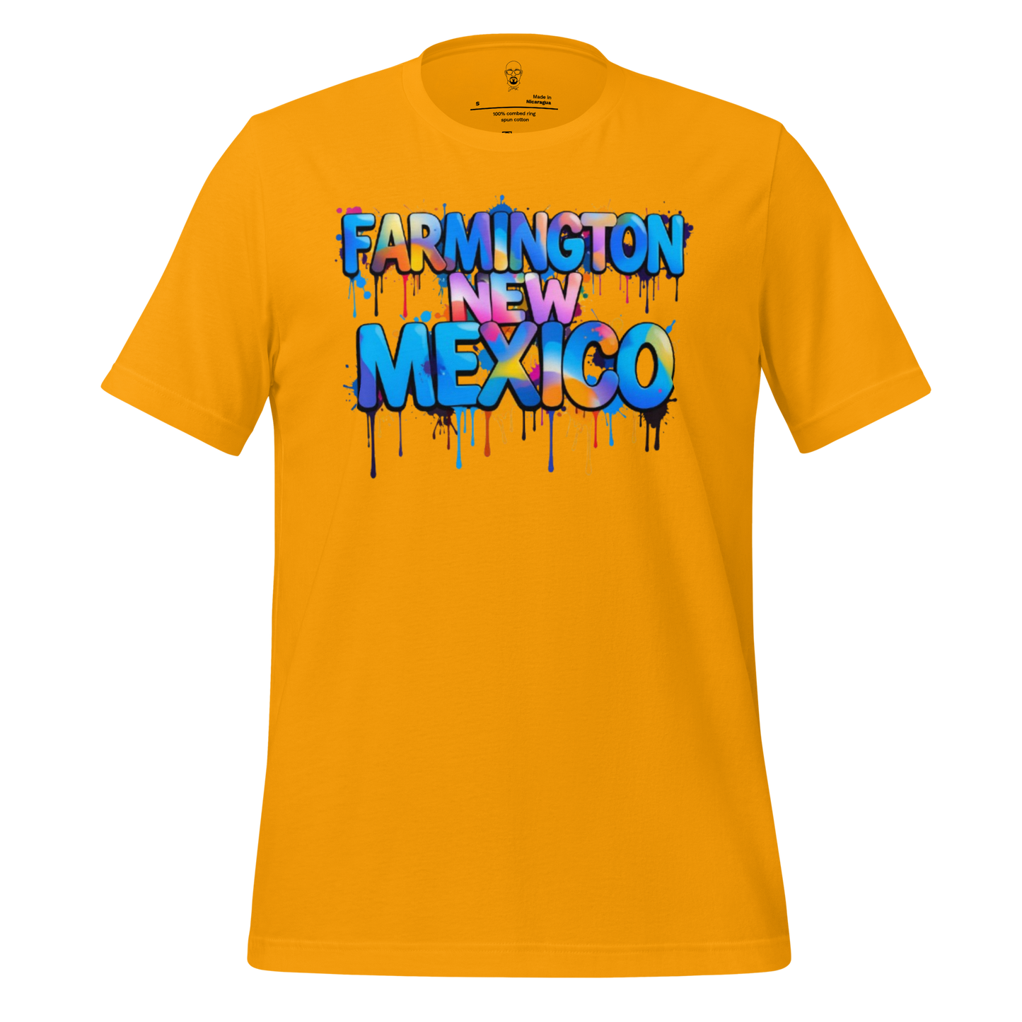 Yellow t-shirt with colorful graffiti style Farmington New Mexico t-shirt text design