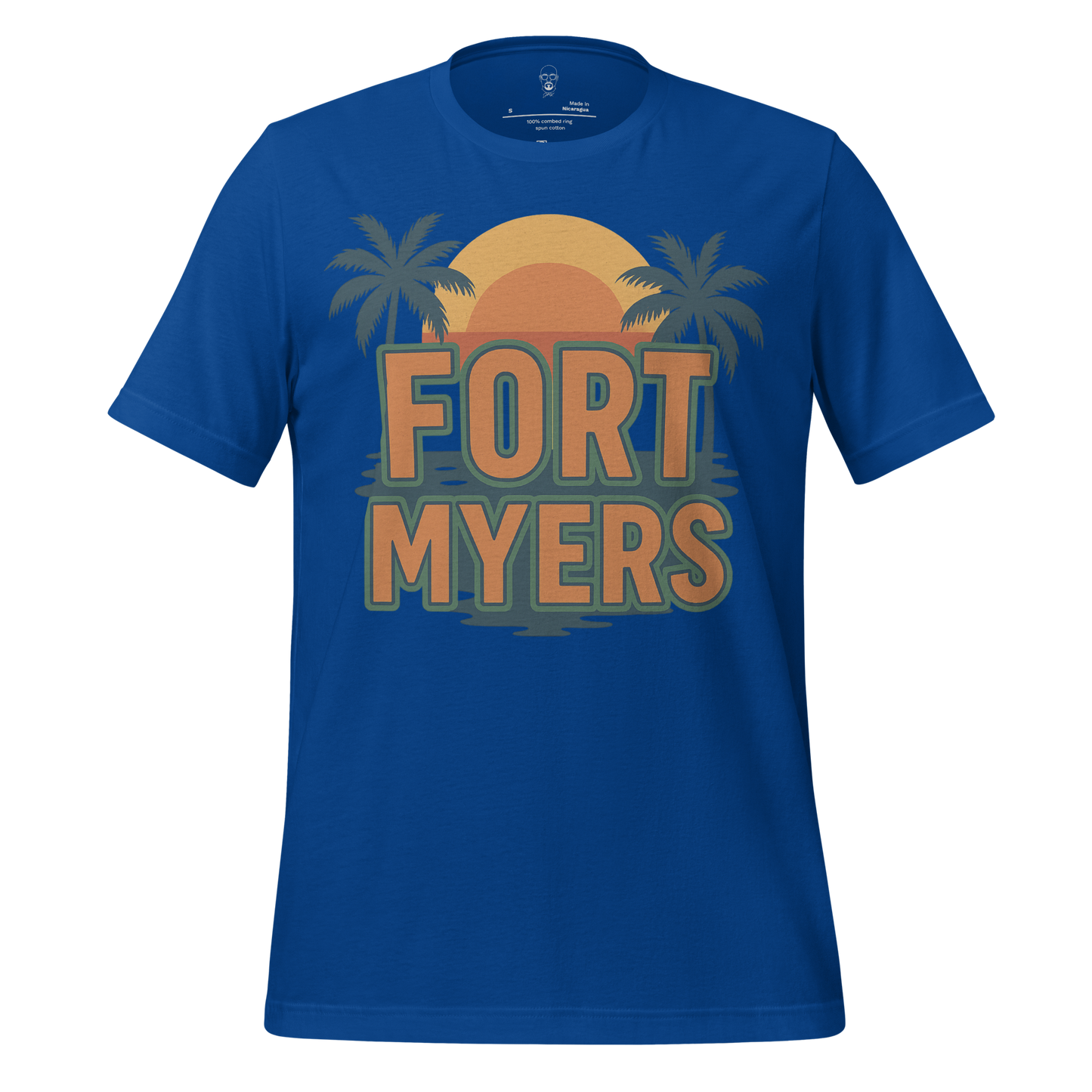 Blue Fort Myers Graphic T-Shirt with sunset and palm tree design by My Store