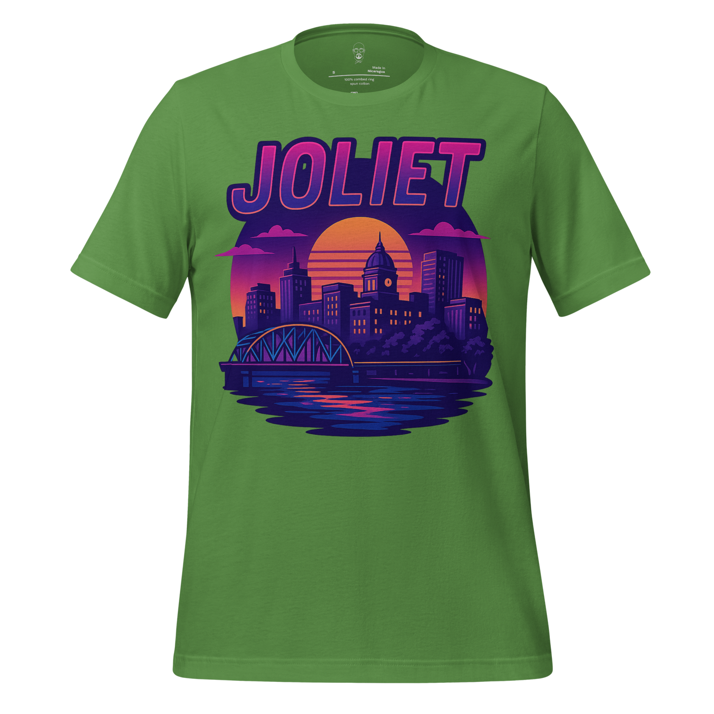 Green Joliet Graphic T-Shirt by JMK Drip featuring city skyline and sunset design