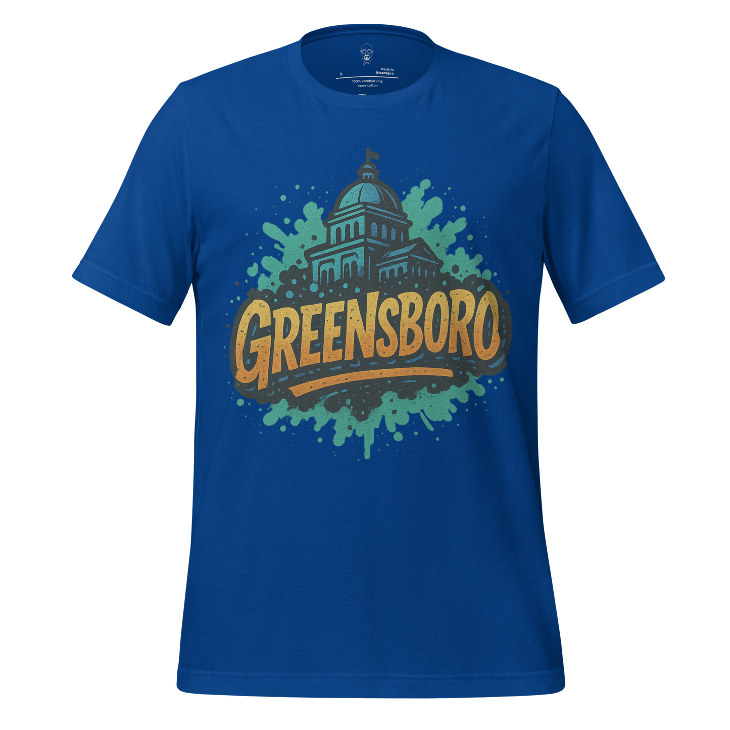Blue Greensboro Graphic T-Shirt by JMK Drip featuring city skyline design