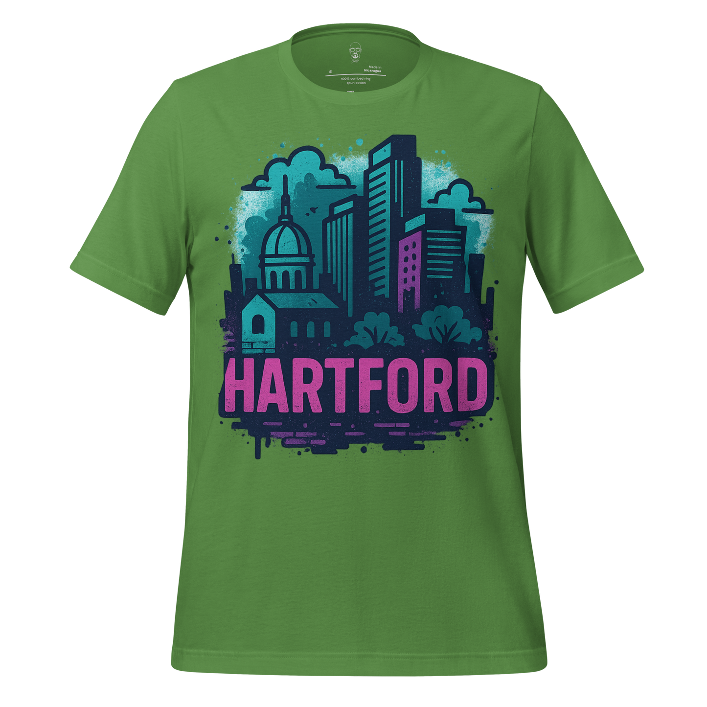 Green Hartford Graphic T-Shirt with city skyline design and bold text by JMK Drip