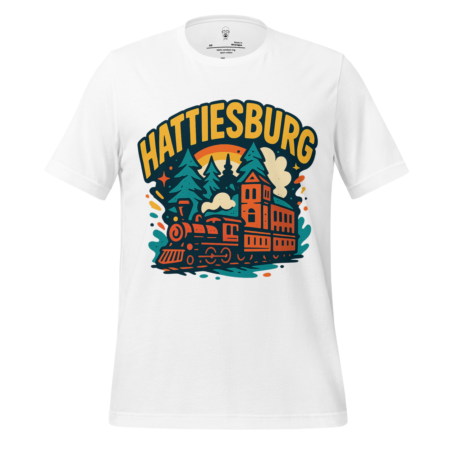 JMK Drip white Hattiesburg Graphic T-Shirt featuring vintage train and forest design