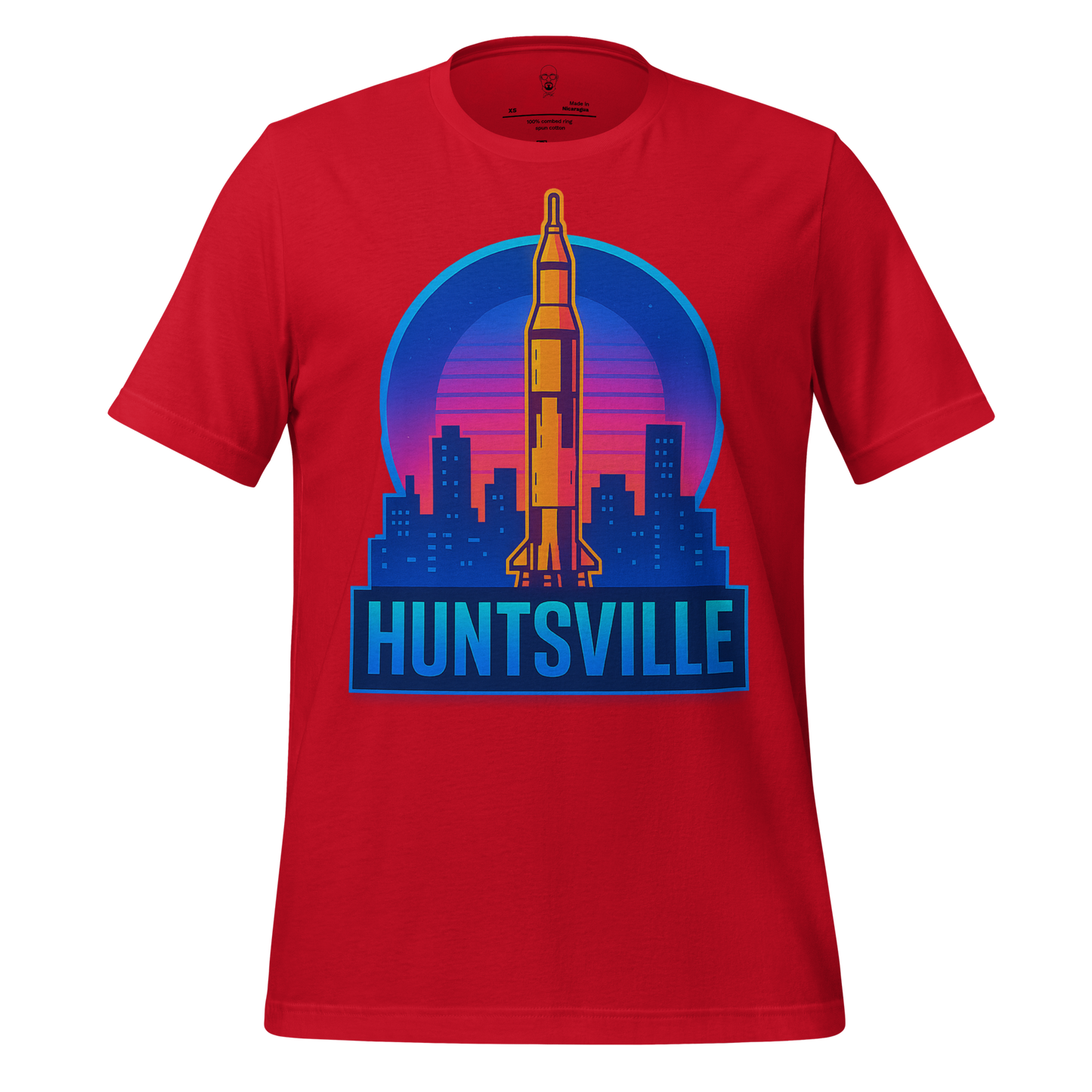 JMK Drip red Huntsville Graphic T-Shirt with city skyline and rocket design
