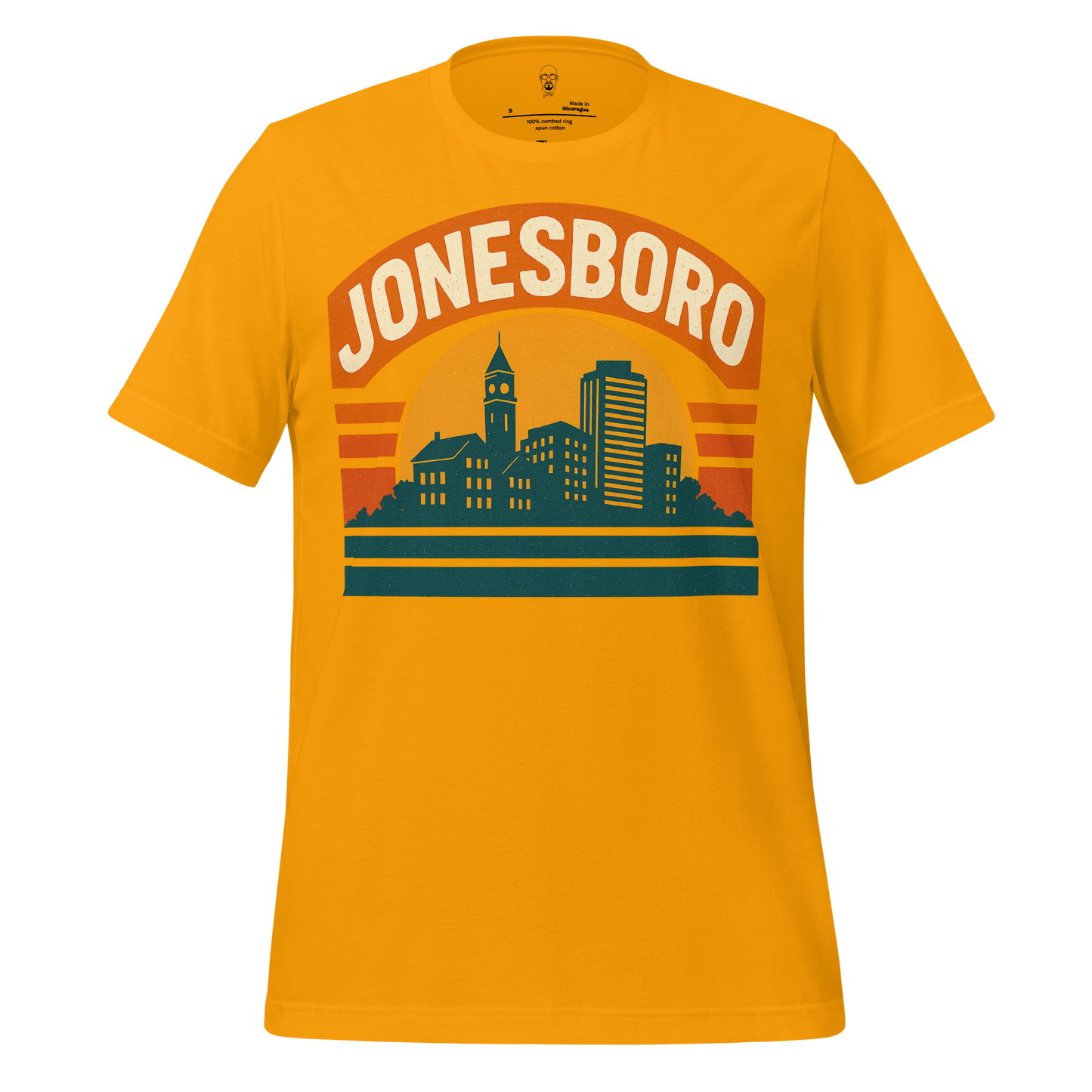Jonesboro Graphic T-Shirt in yellow with city skyline and bold white text design