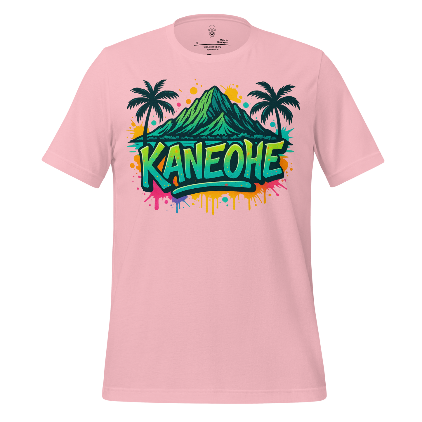 Pink Kaneohe Graphic T-Shirt by JMK Drip featuring mountain and palm tree design
