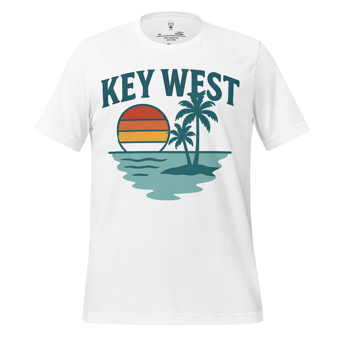 White Key West Graphic T-Shirt with sunset and palm tree design on front