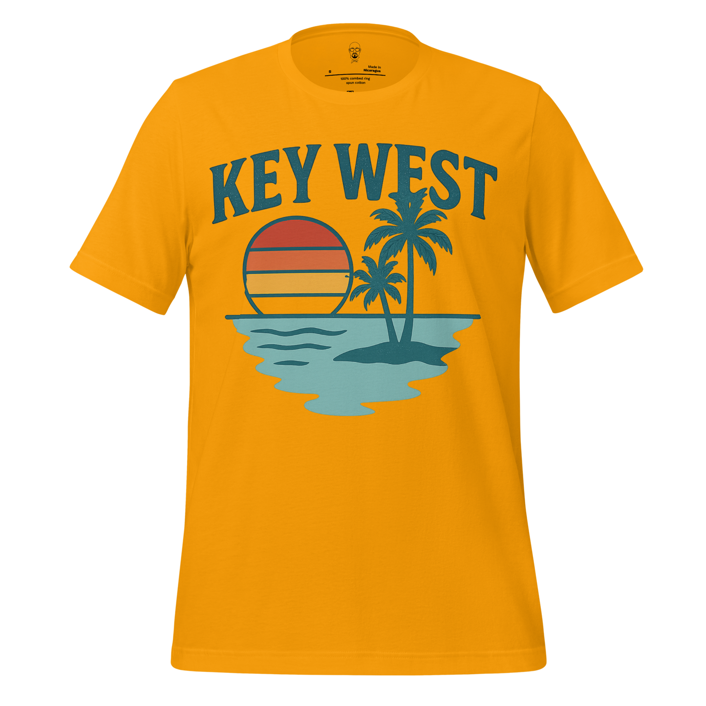Yellow Key West Graphic T Shirt featuring a sunset and palm tree beach design