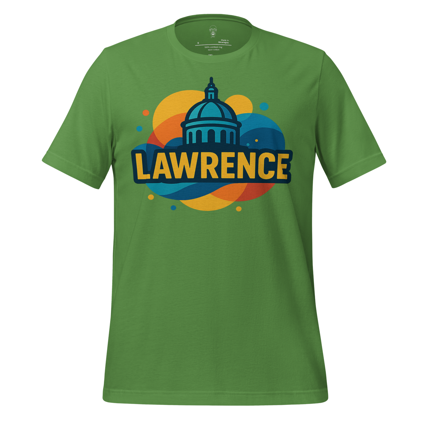 Green Lawrence graphic t-shirt with colorful city dome design by JMK Drip