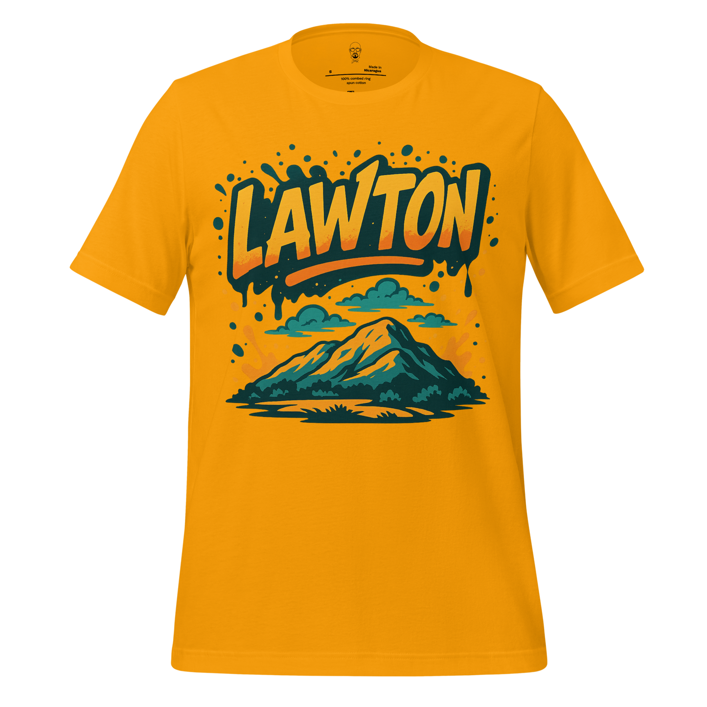 JMK Drip yellow Lawton Graphic T-Shirt featuring mountain and cloud design