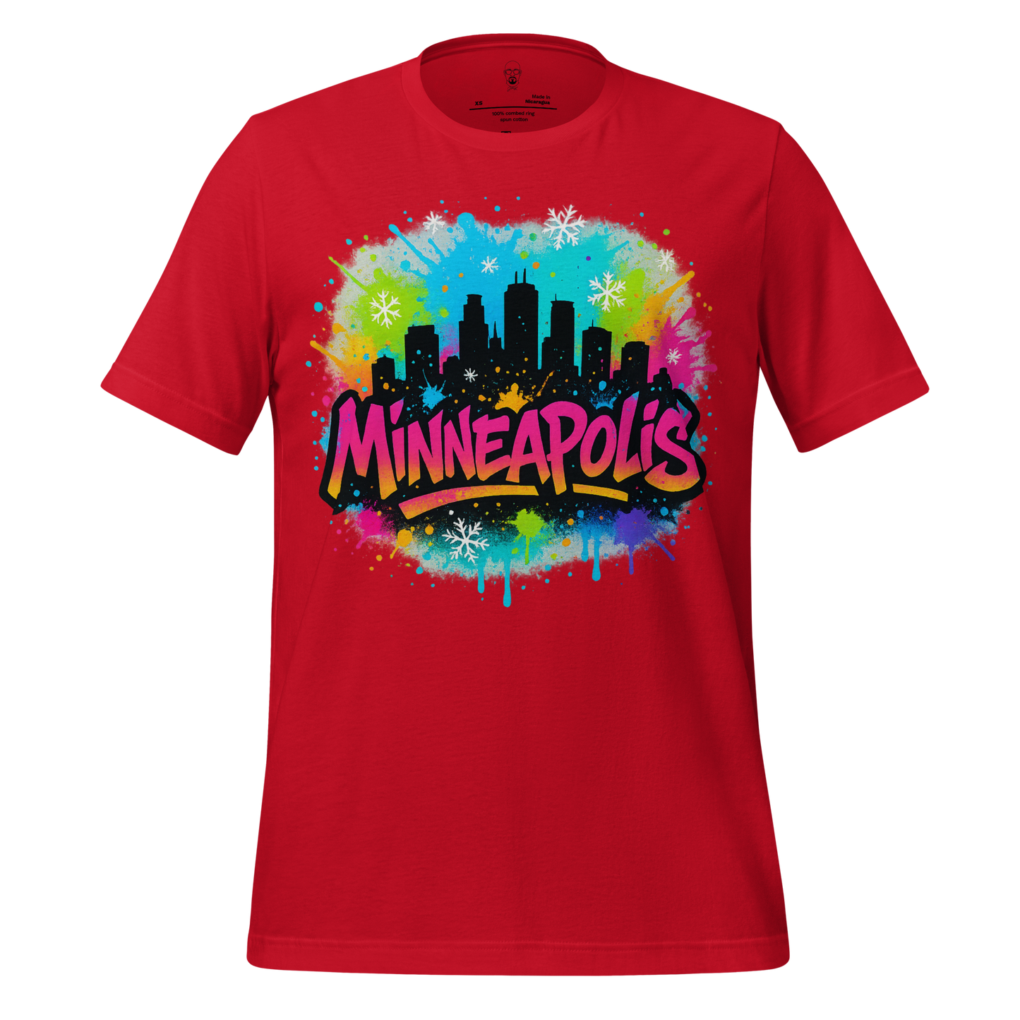 JMK Drip red Minneapolis Graphic T-Shirt with colorful city skyline and graffiti style text