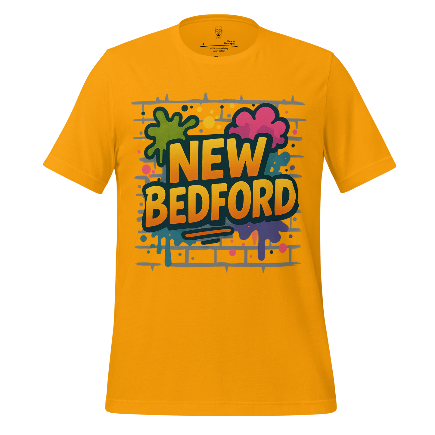 JMK Drip yellow t-shirt with colorful graffiti style New Bedford Graphic T-Shirt design