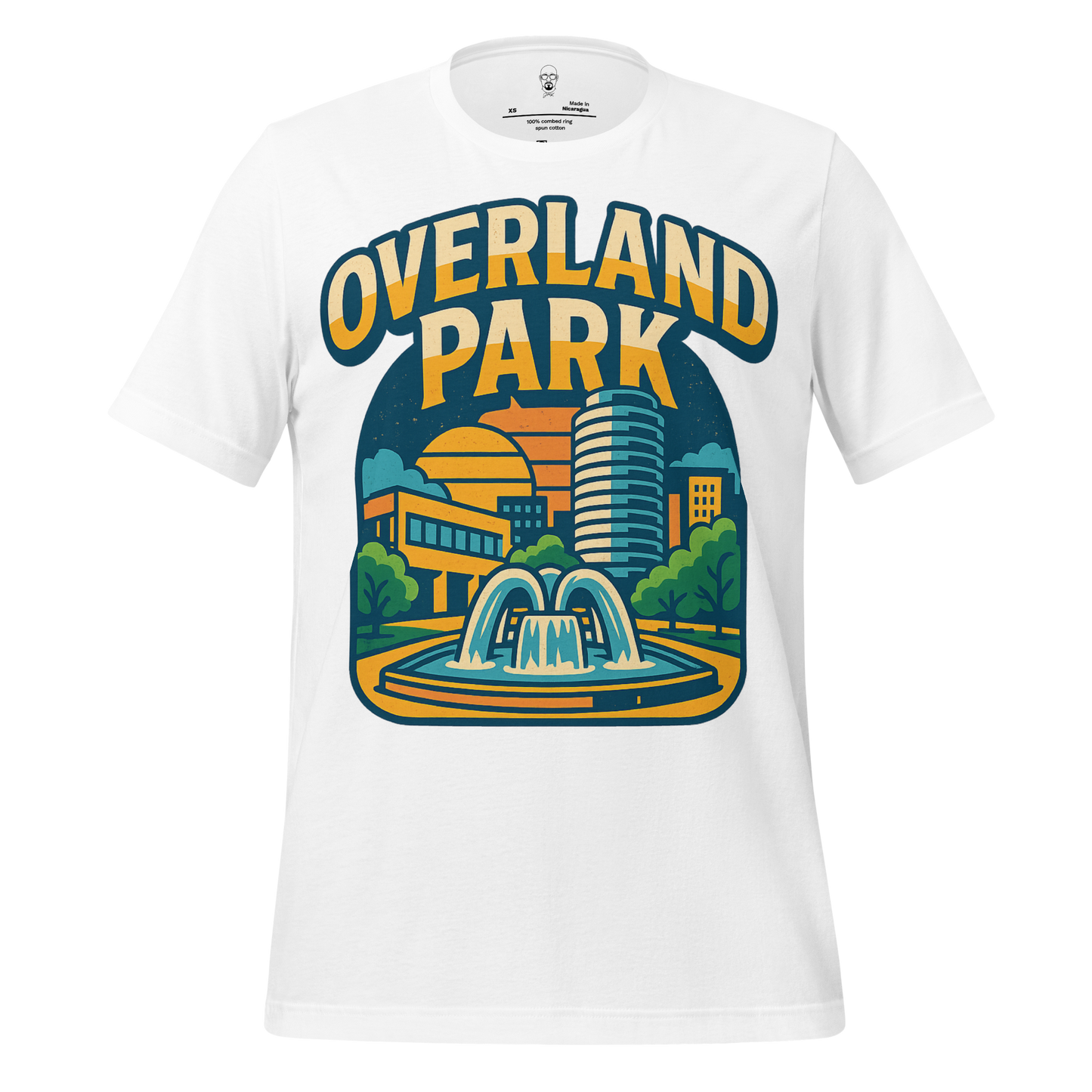 White Overland Park t-shirt by JMK Drip featuring city skyline and fountain graphic design