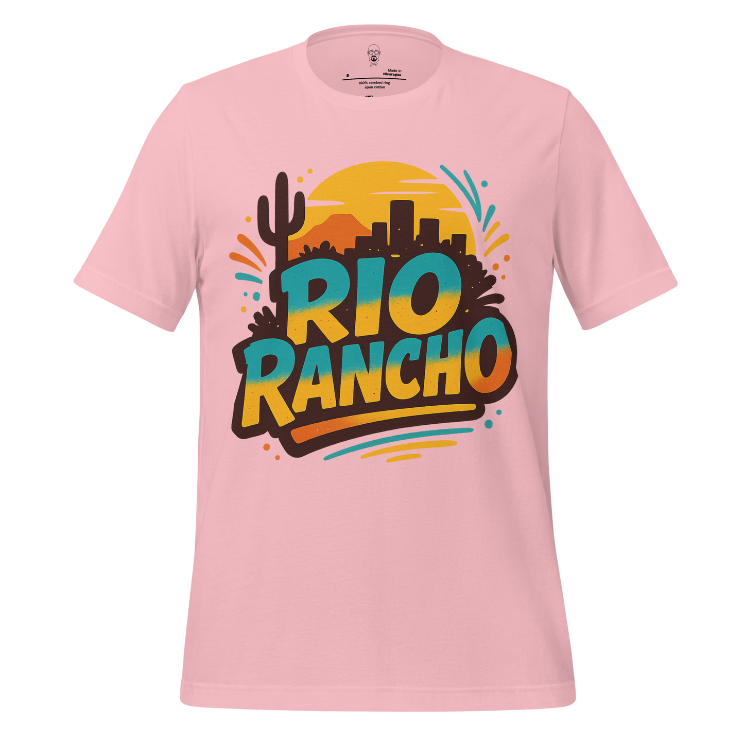 Pink Rio Rancho Graphic T-Shirt with desert and city skyline design by JMK Drip