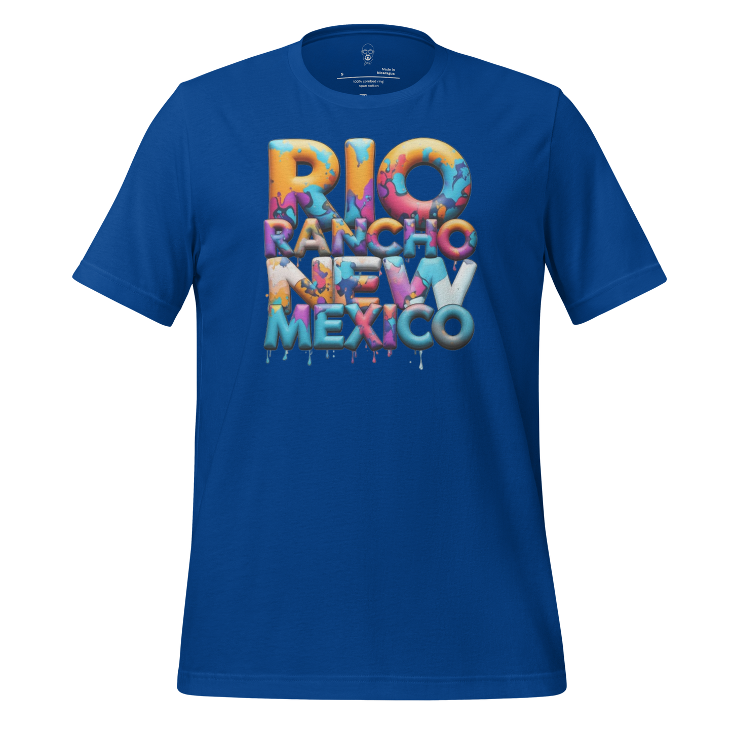 Blue Rio Rancho t-shirt by JMK Drip featuring colorful Rio Rancho New Mexico graphic design