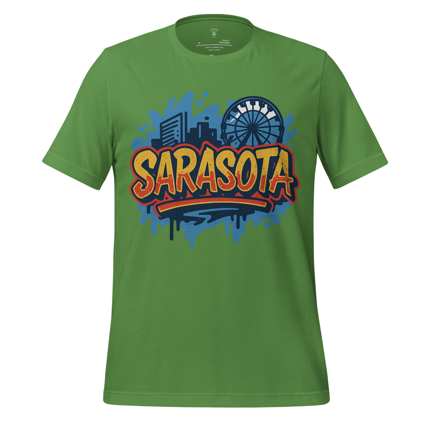 Green Sarasota Graphic T-Shirt featuring city skyline and Ferris wheel design from My Store