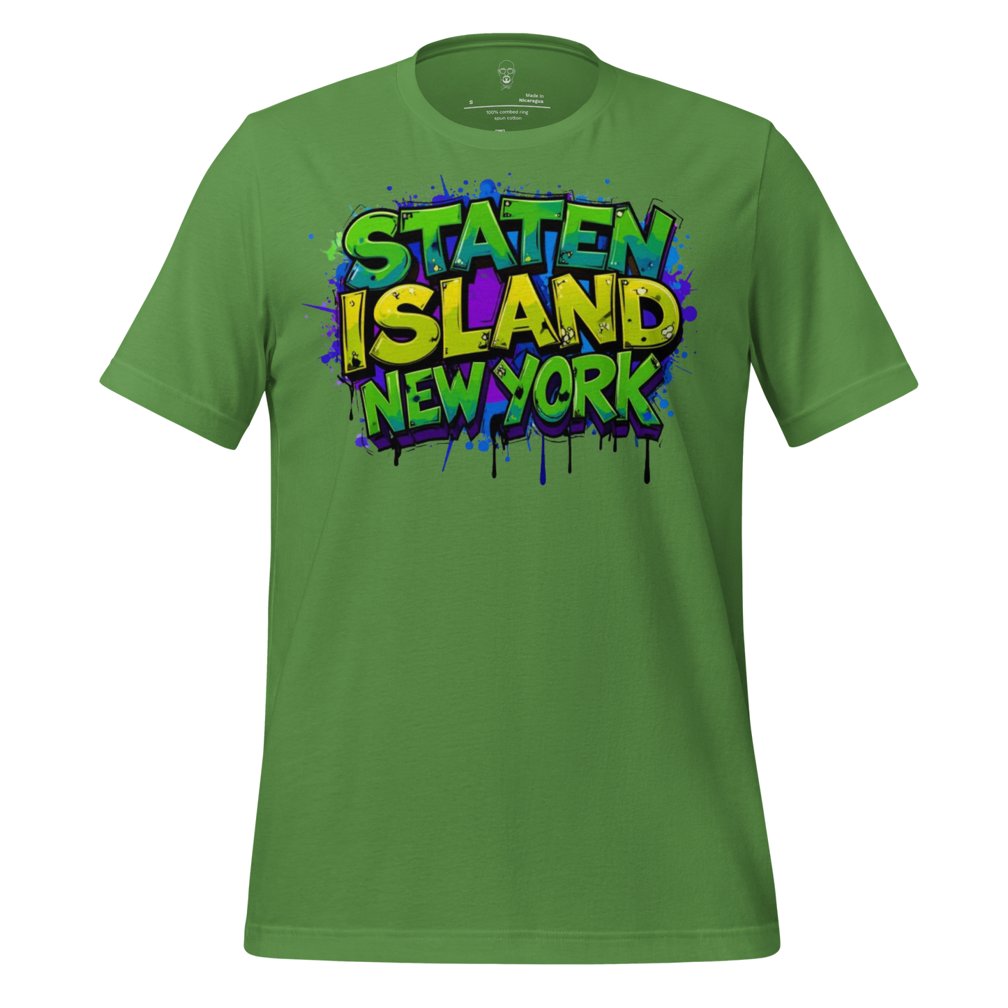 Green Staten Island t-shirt with colorful graffiti style New York design by JMK Drip