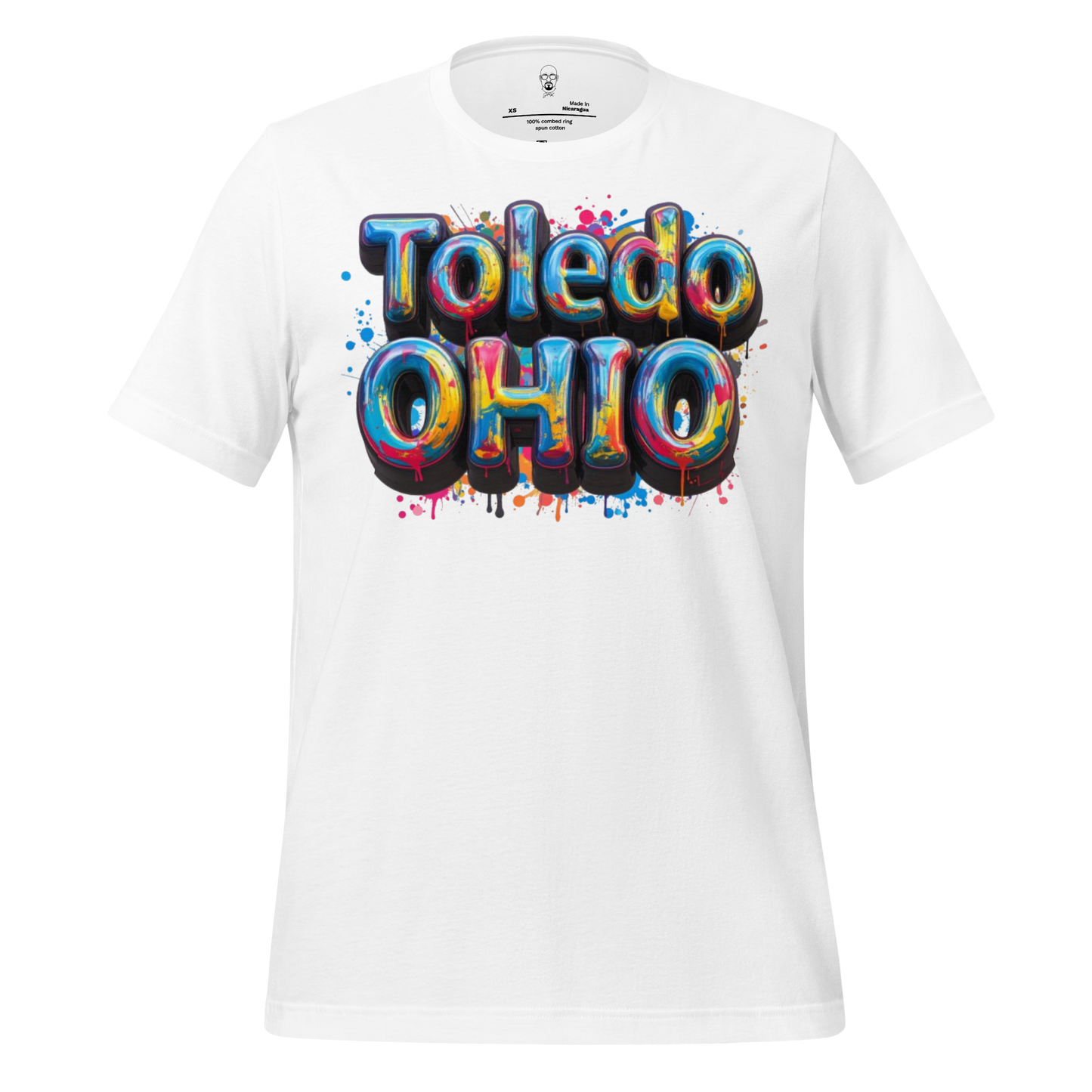 JMK Drip white Toledo Ohio t-shirt with colorful graffiti style text design
