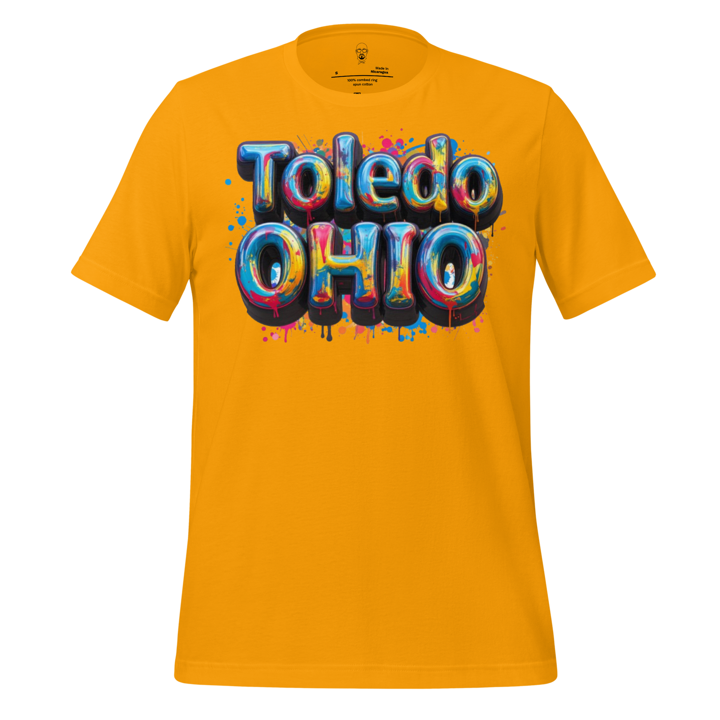 JMK Drip yellow Toledo Ohio t-shirt with colorful graffiti style text design