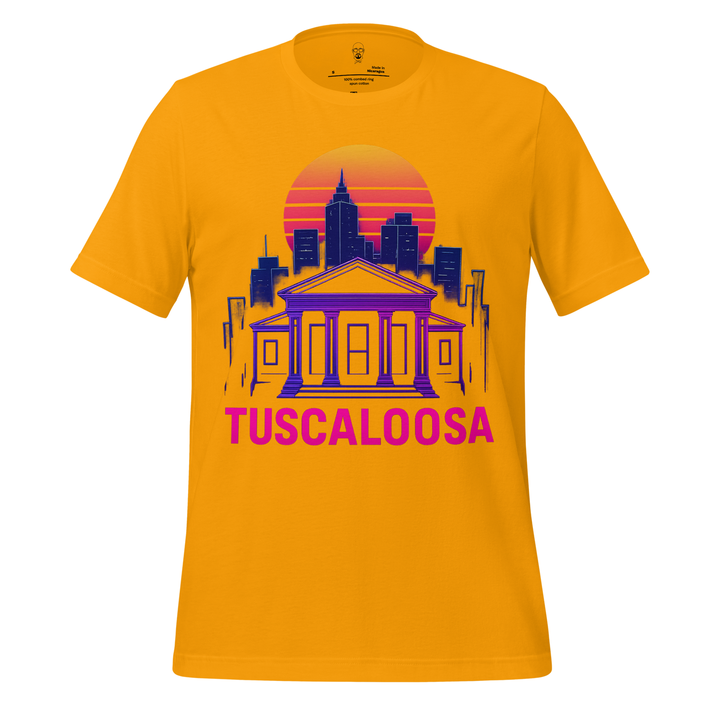 JMK Drip Tuscaloosa Graphic T-Shirt in yellow with city skyline and sunset design
