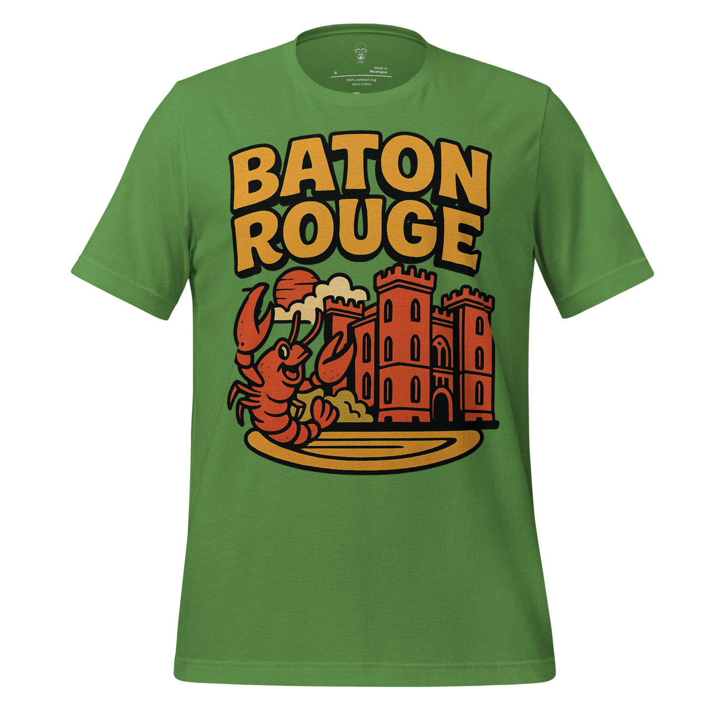 JMK Drip green Baton Rouge graphic tee with lobster and castle design