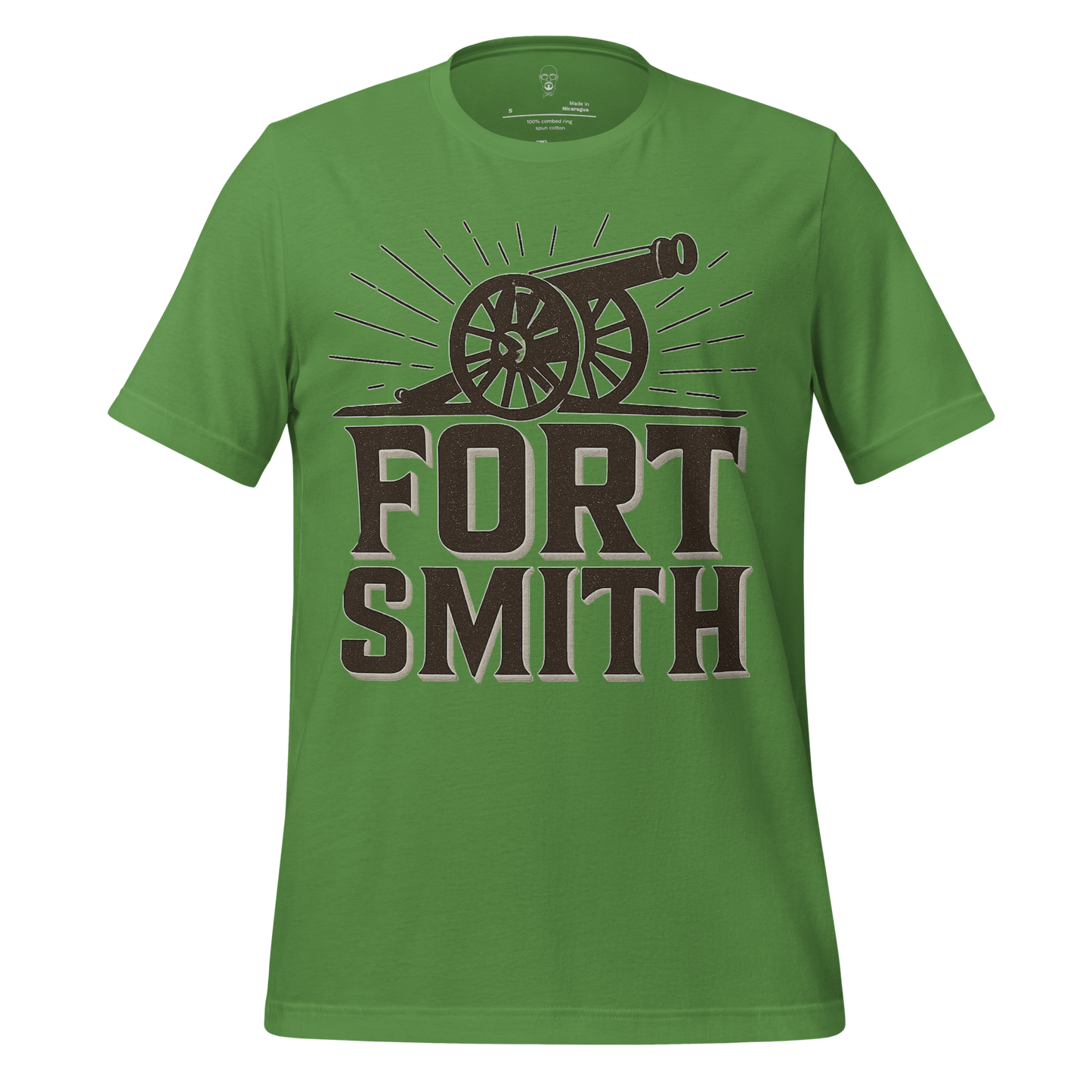 Green Fort Smith Graphic T-Shirt with cannon illustration and bold text design by JMK Drip