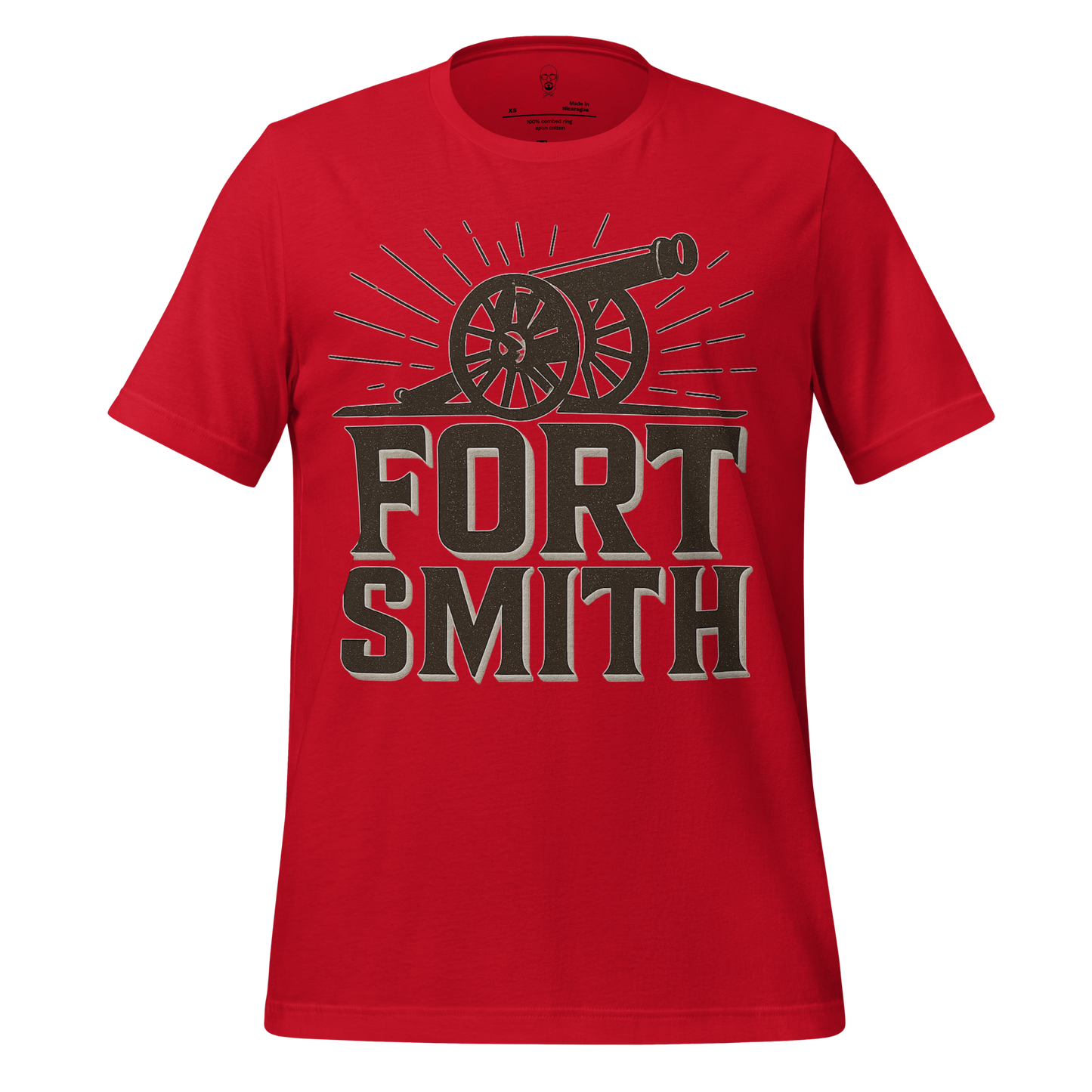 Red Fort Smith Graphic T-Shirt with black cannon and text design by JMK Drip