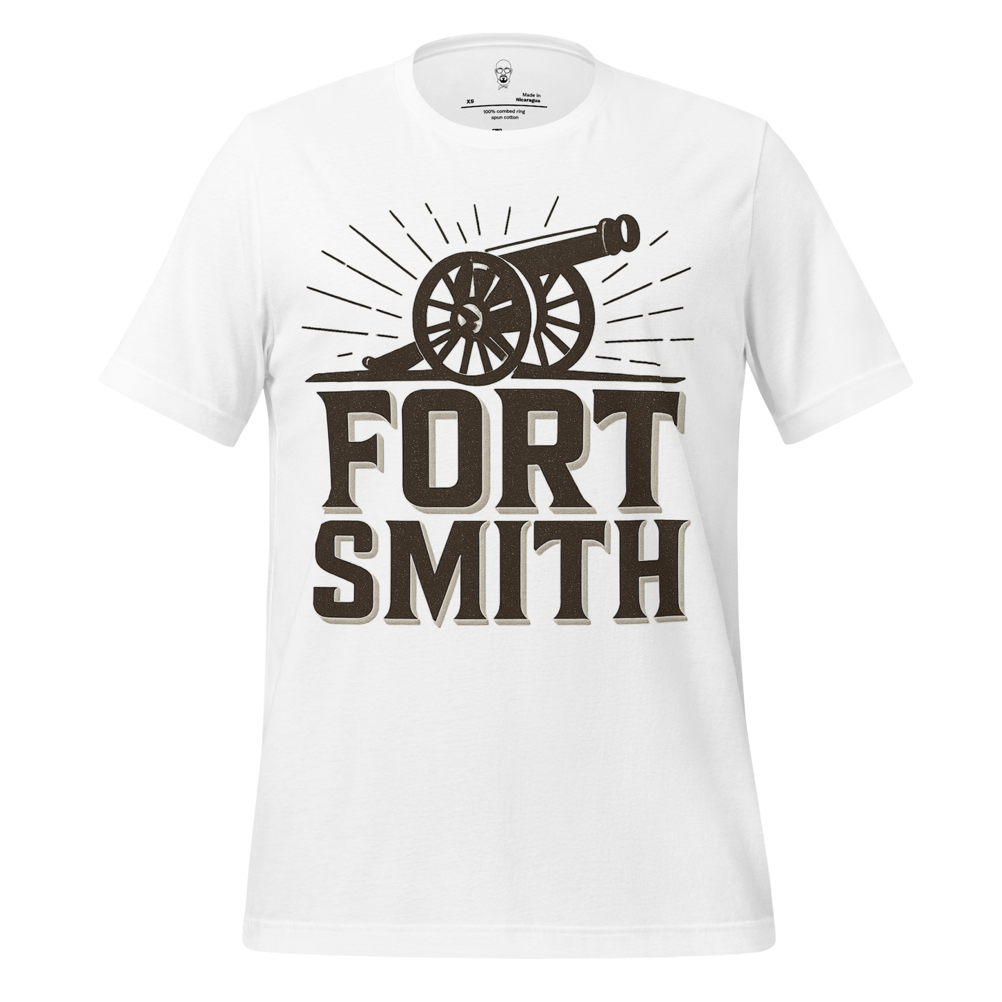 White Fort Smith Graphic T-Shirt with vintage cannon design by JMK Drip