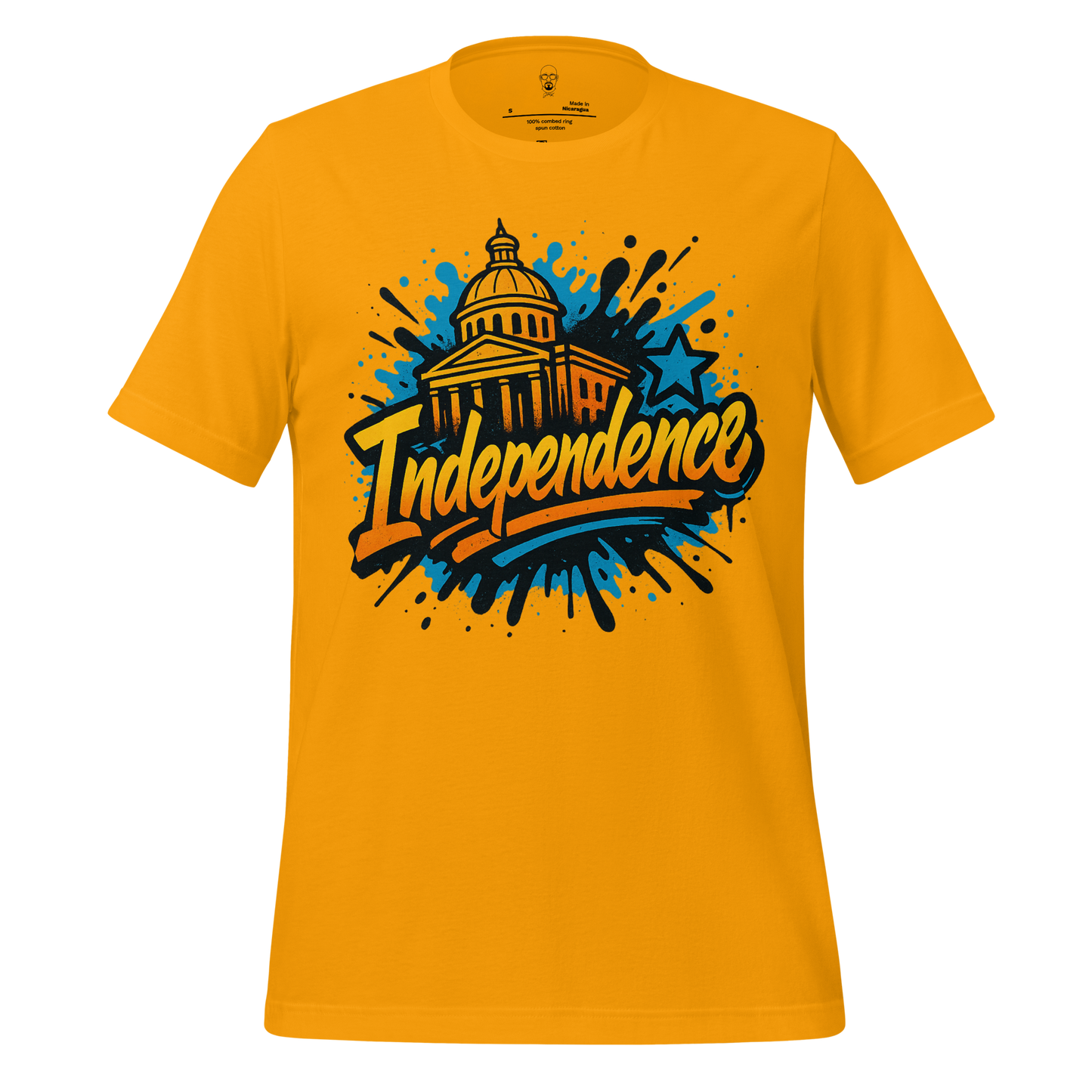 JMK Drip mustard yellow Independence Graphic T-Shirt with Capitol building and star design