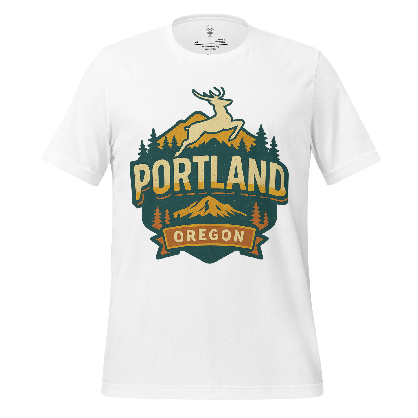 White Portland Graphic T-Shirt with deer and mountain design by JMK Drip