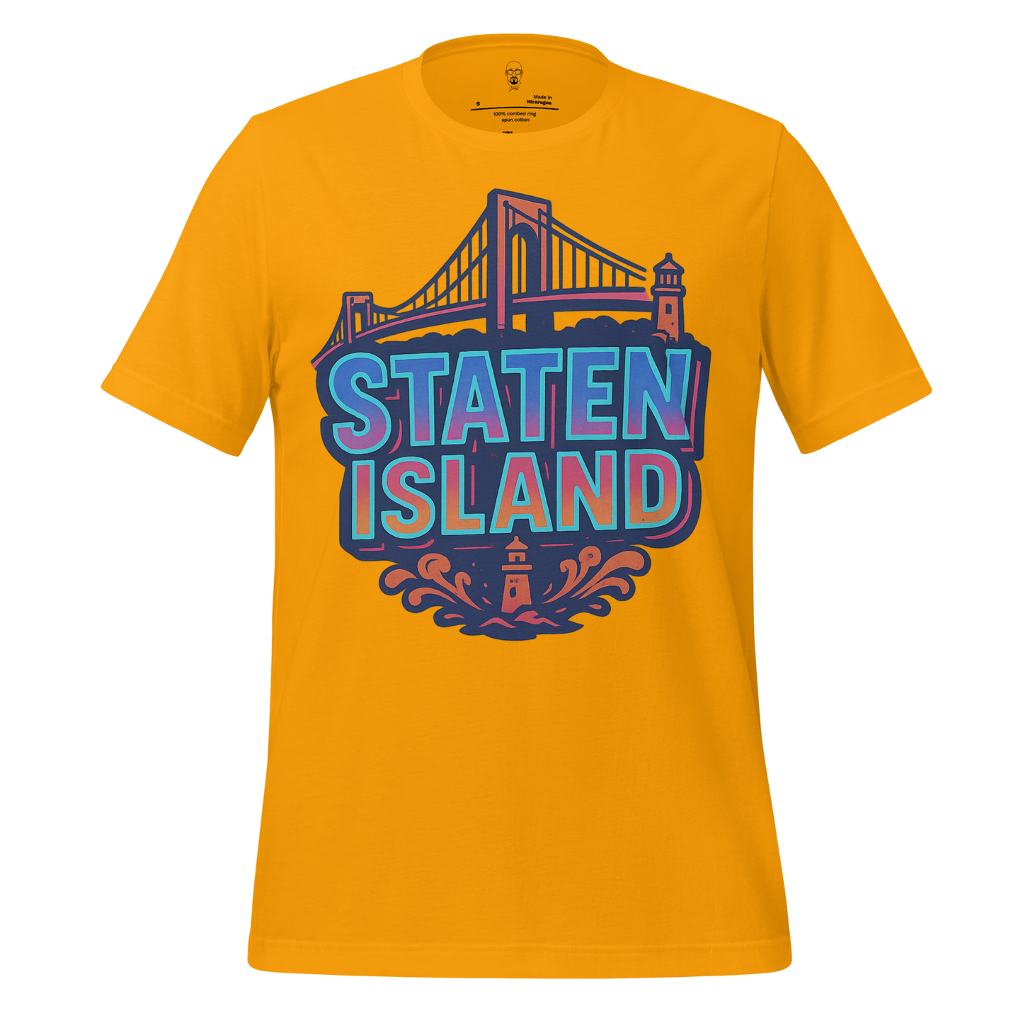 JMK Drip yellow Staten Island Graphic T-Shirt featuring bridge and lighthouse design