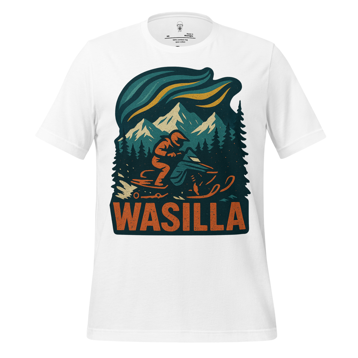 JMK Drip Wasilla Graphic T-Shirt white with vintage snowmobile and mountain design